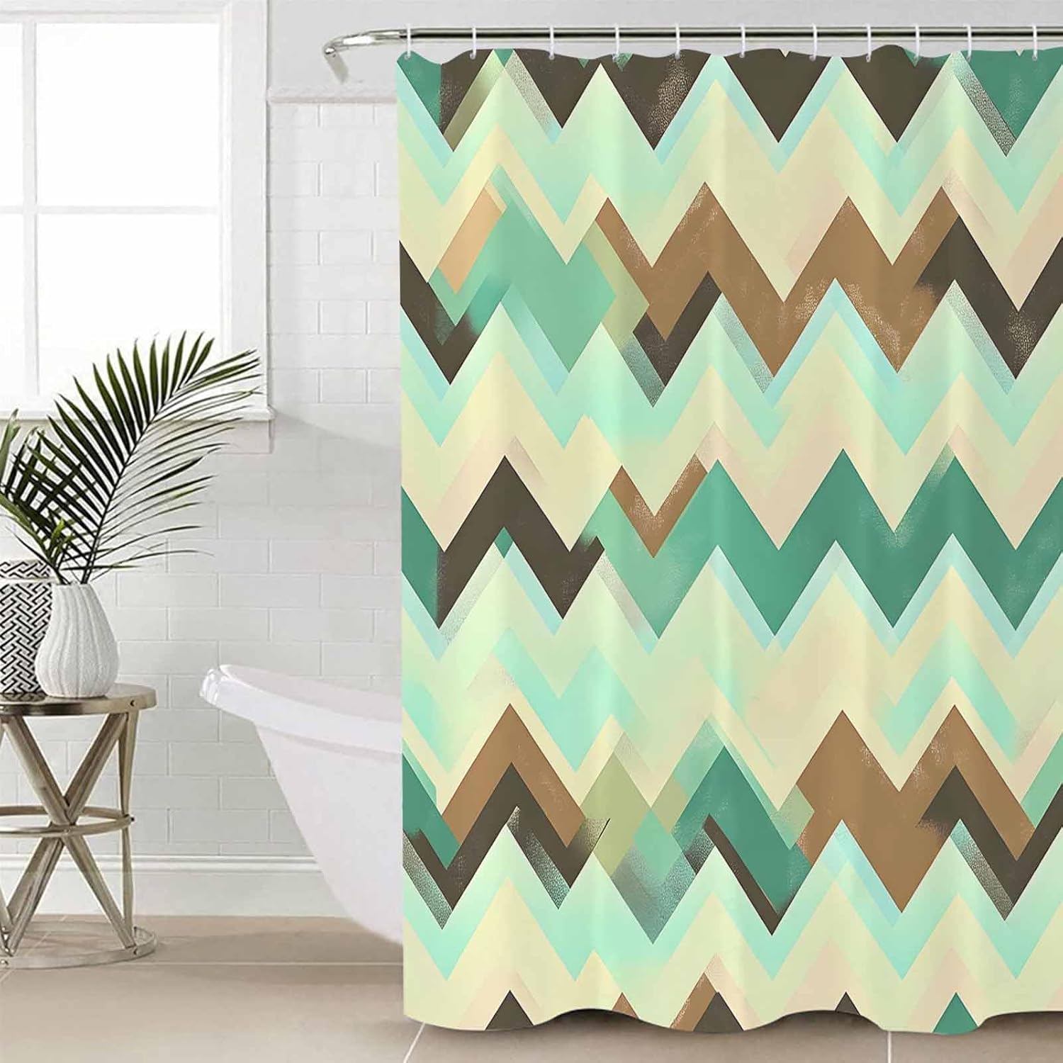 Turquoise Green Abstract Turboline Washable Shower Curtain