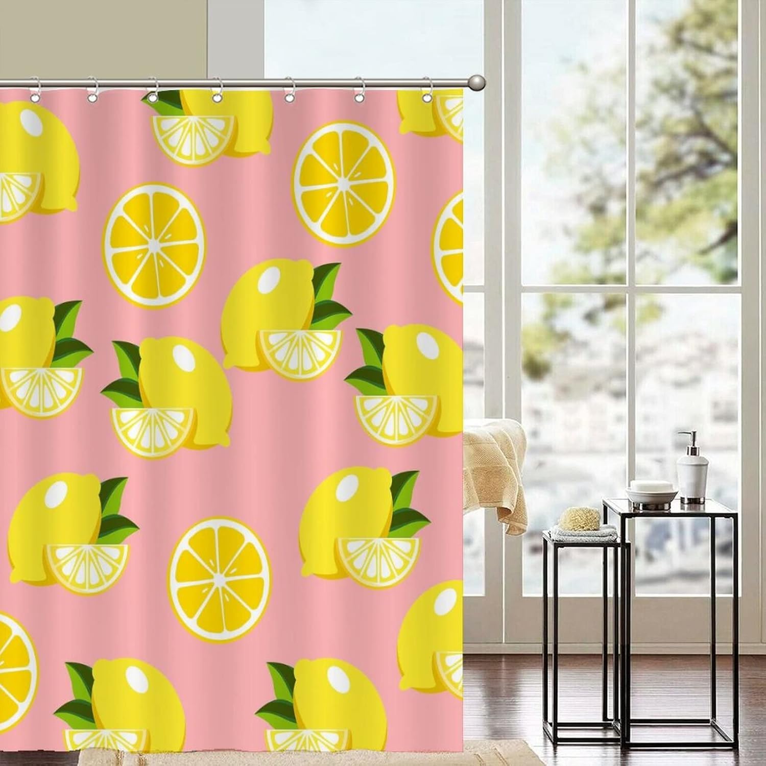 Natural Bath Curtains 59 x 71 Lemon Fruit Abstract
