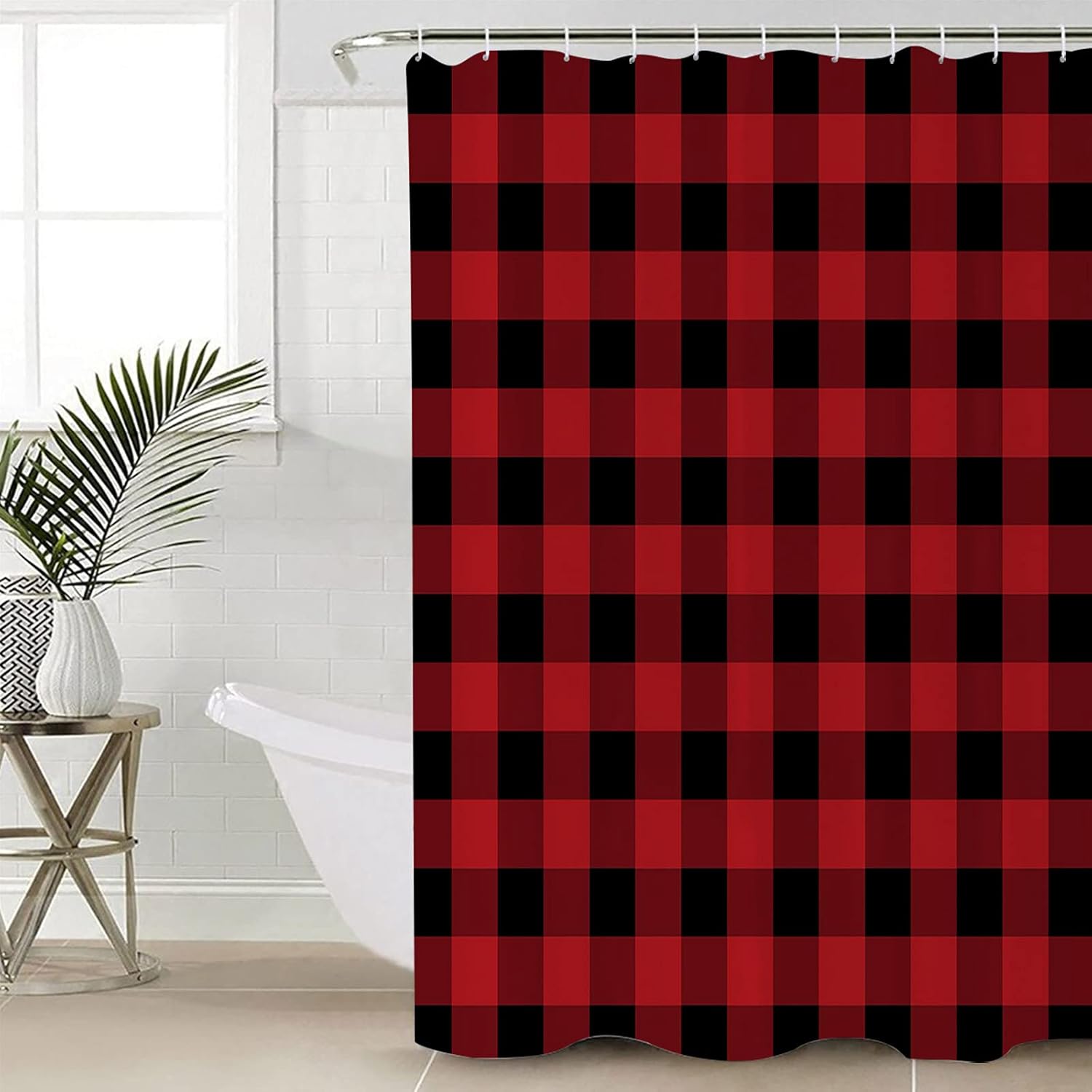 ALAGEO Christmas Shower Curtain Red and Black Buffalo Plaid