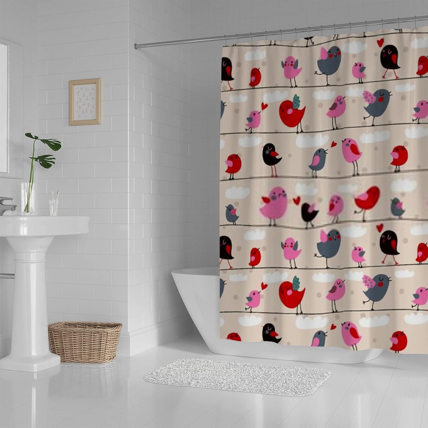 ZHIMI Cute Bird Shower Curtain Waterproof Washable 60x72in