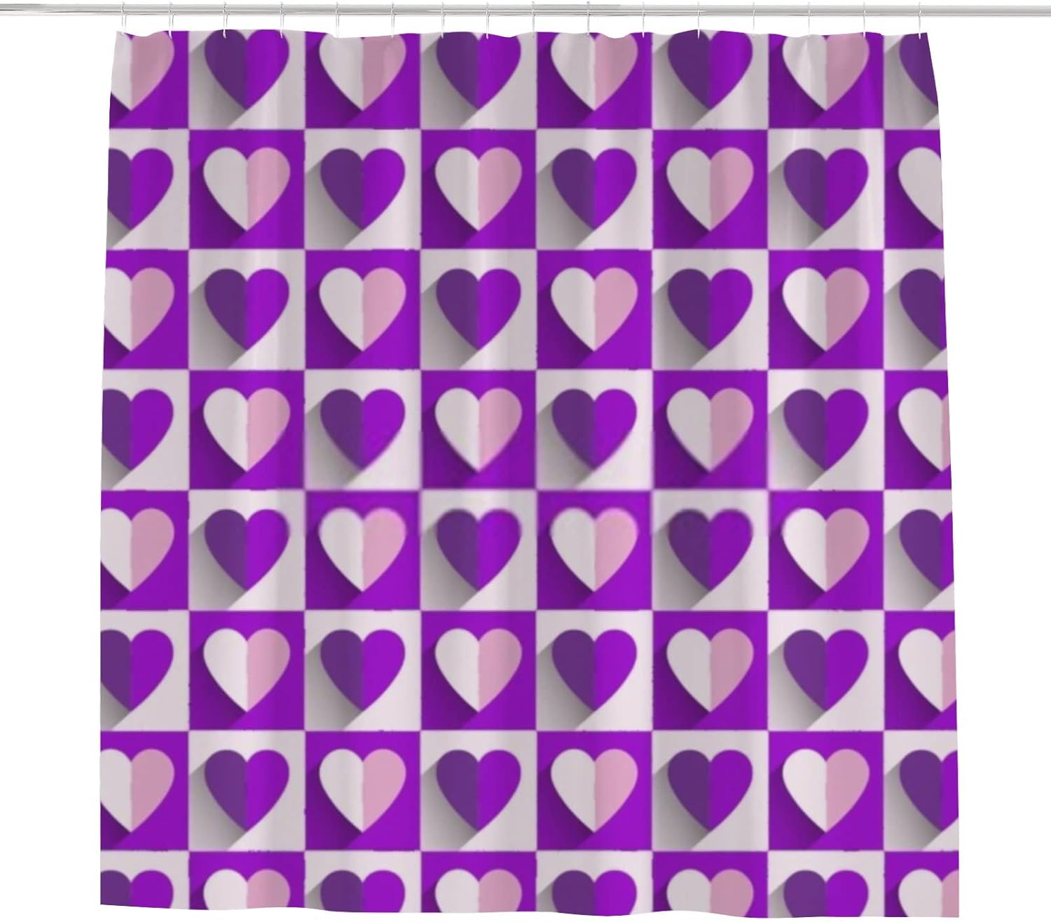 Hapuxt Valentines Day Heart Purple Shower Curtains Durable Waterproof Machine Washable