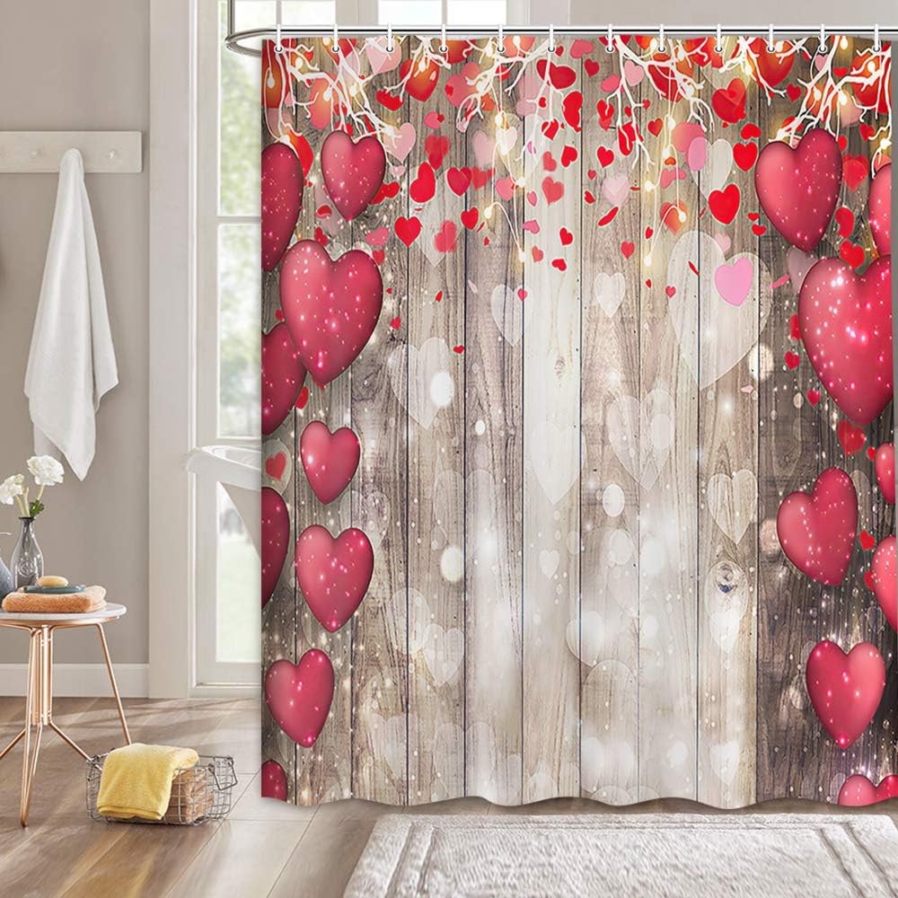NYMB Valentine Rustic Heart Bashroom Shower Curtain