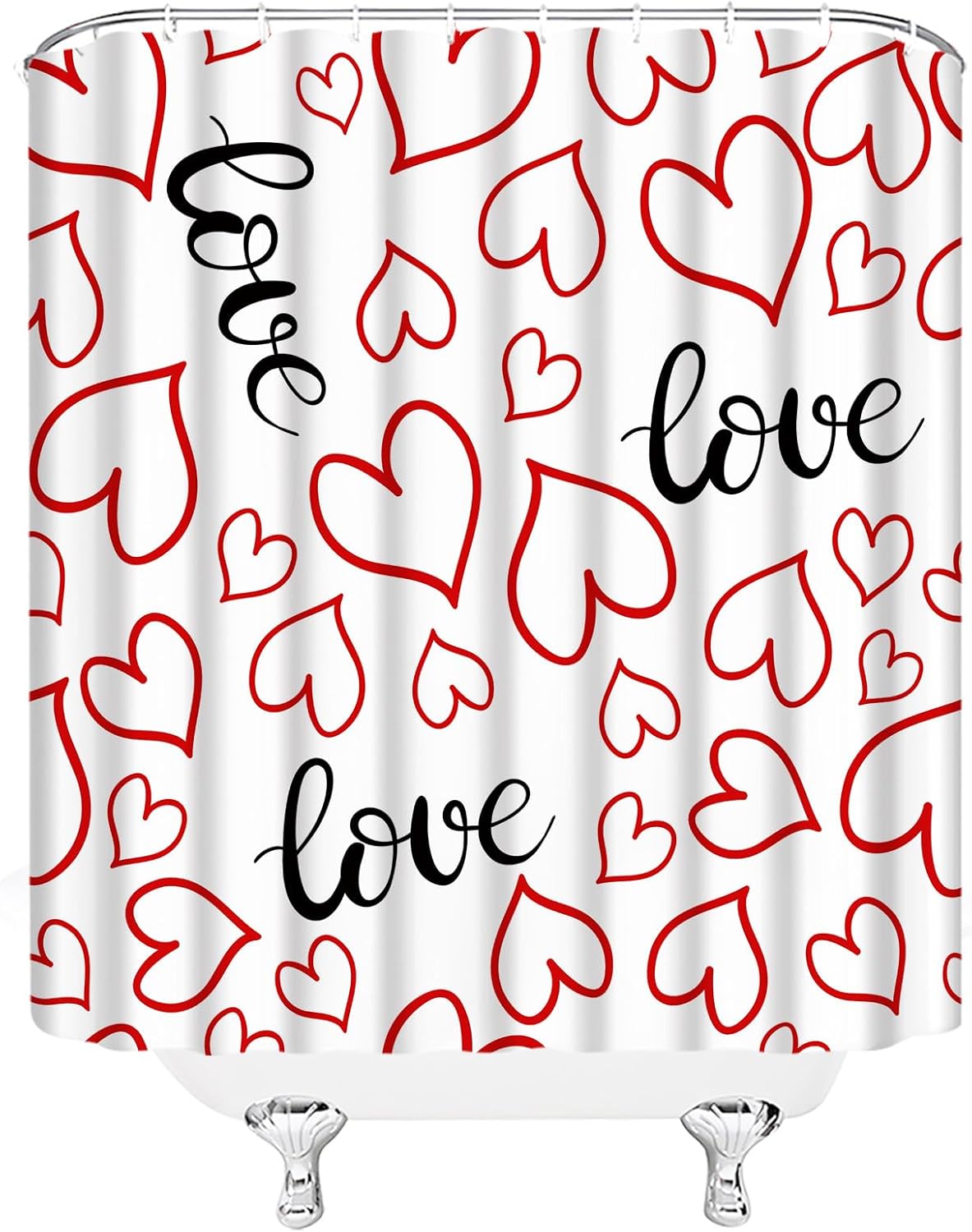 Love Heart Shower Curtain Set with Hooks 70x70 Inch