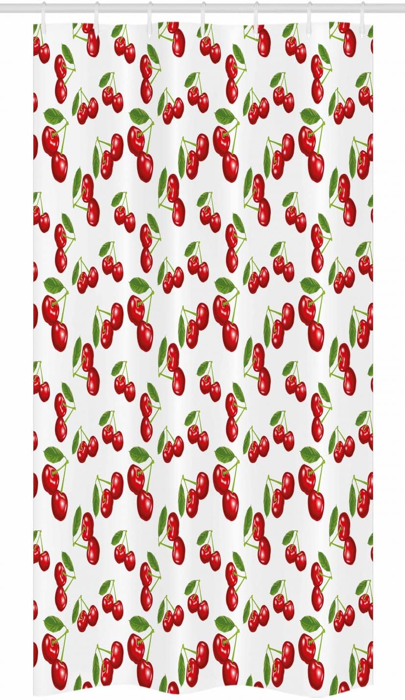 Ambesonne Cherry Design Fresh Berry Summer Green Garden Shower Curtain Set