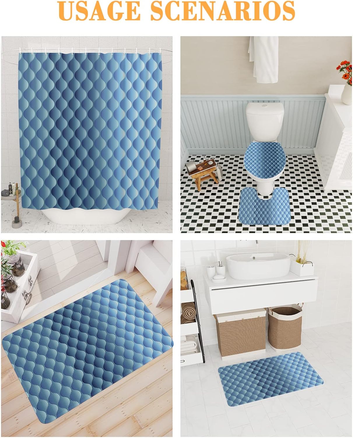 ZOE GARDEN Gradient Blue Bathroom Set 72x72-inch Showers More