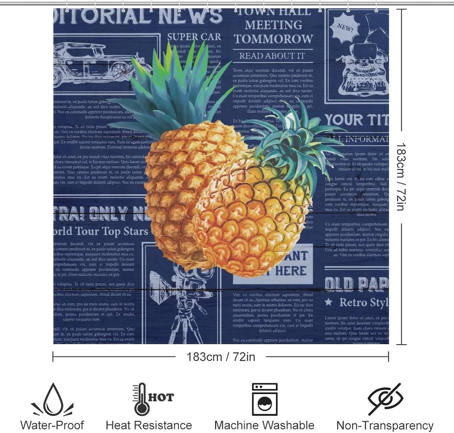 Fruit Pineapple Shower Curtain Liner Set