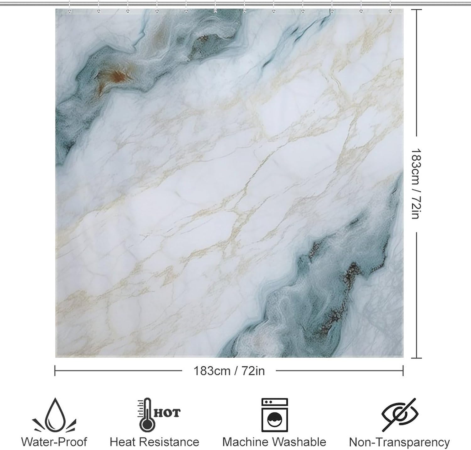 Green White Shower Curtain Boho Design Natural Marble Pattern