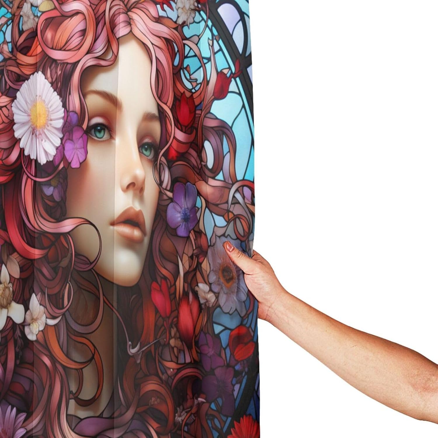 DAOWANGZUO Long Hair Girl Blue Glass Art shower curtain set