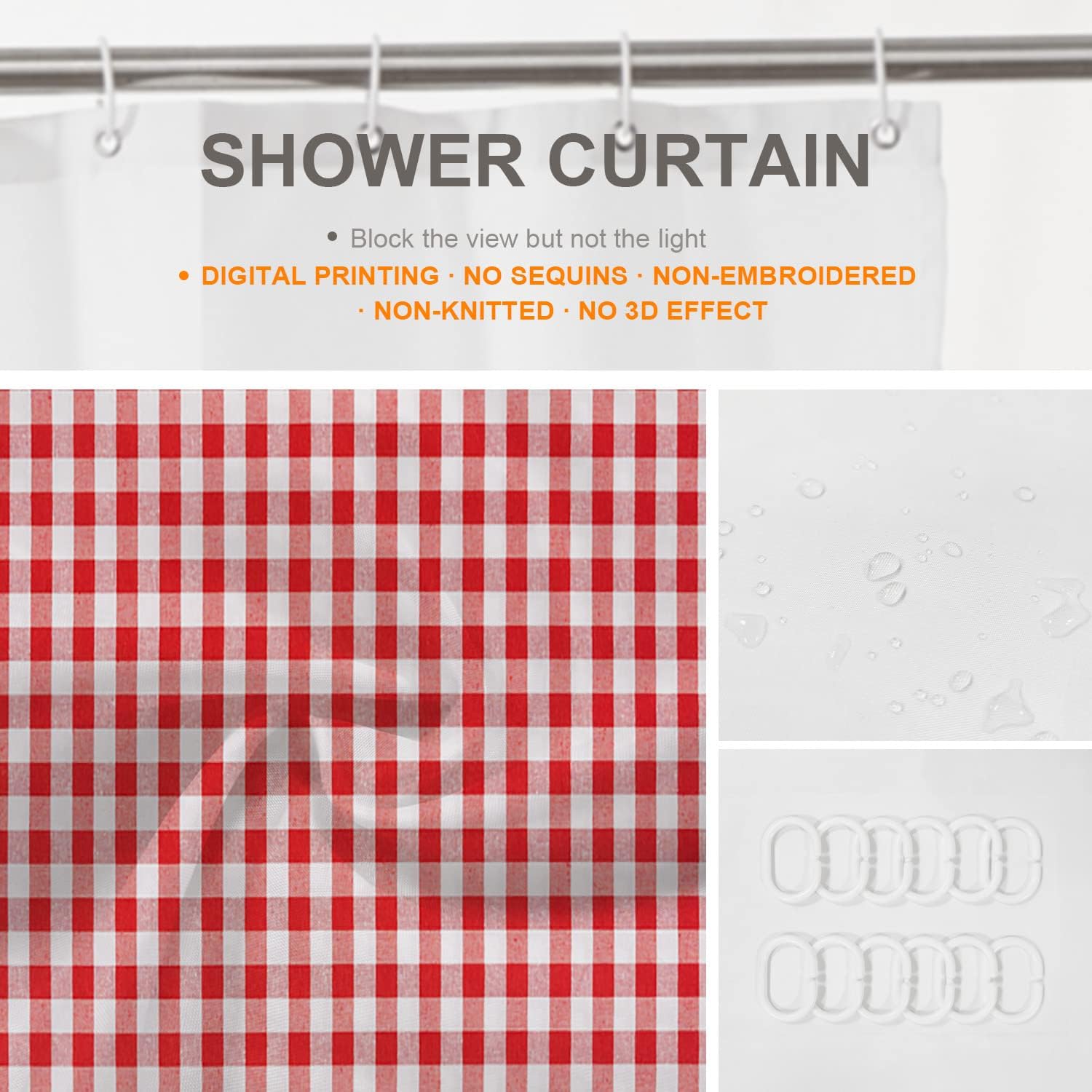 BaoNews Red White Checkered Shower Curtain Set