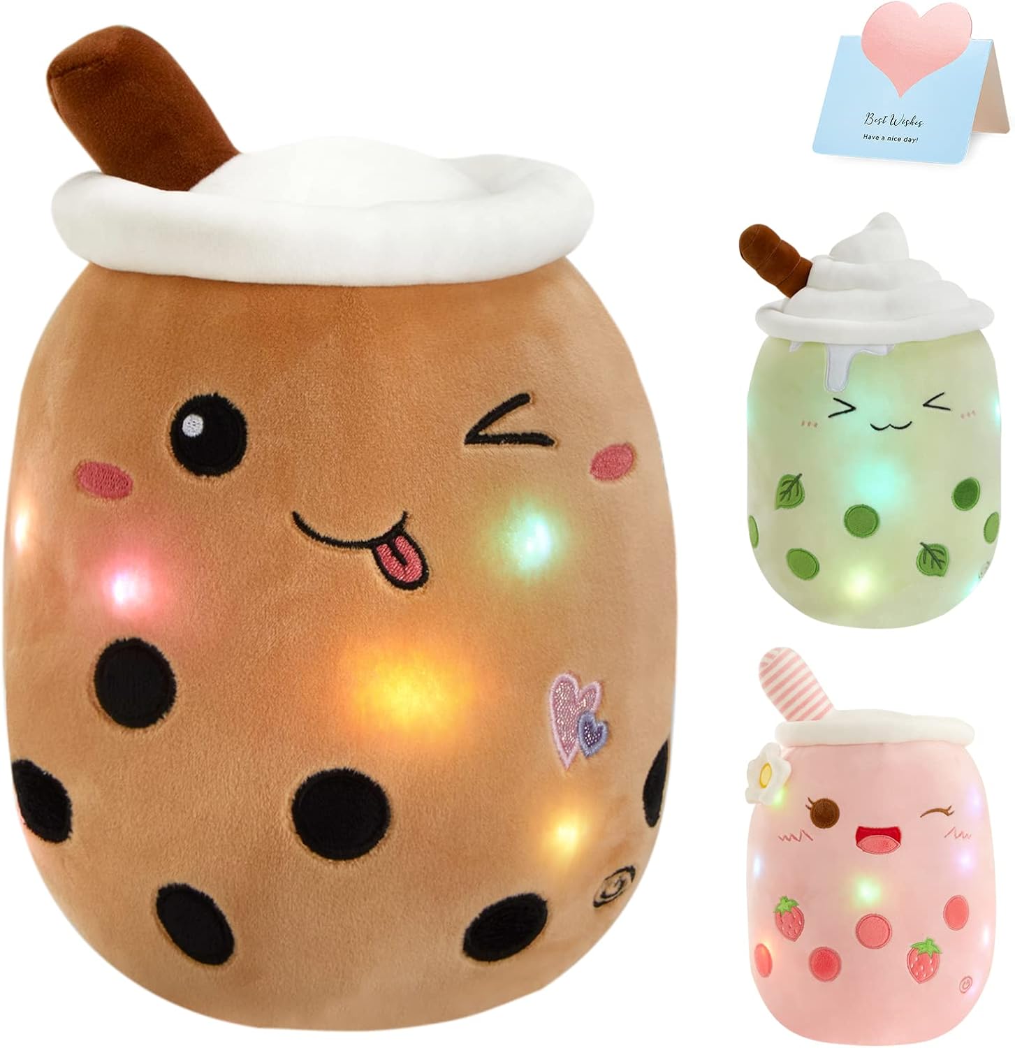 Boba Milk Tea Plush Pillow with LED Lights
