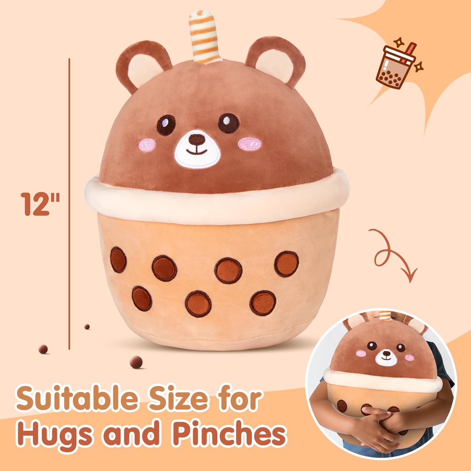 Boba Bear Plush Pillow - 12 Inch