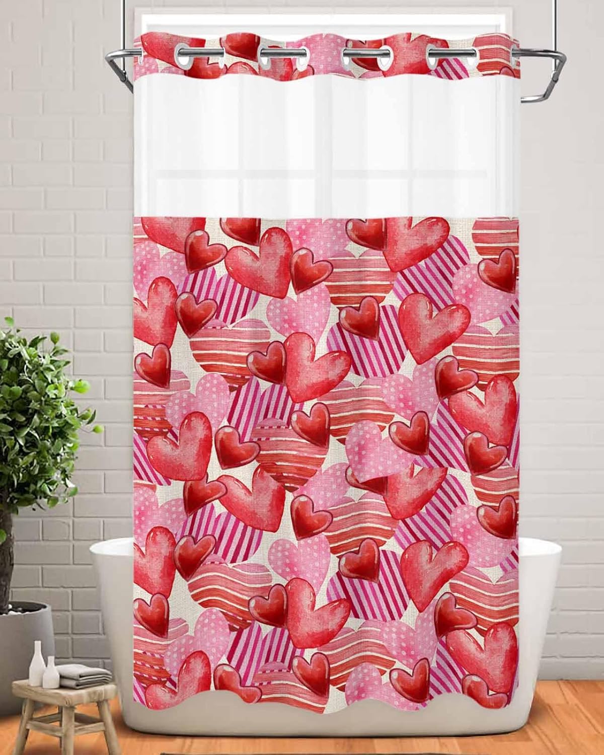 Waterproof See-Through No-Hook Shower Curtain Set