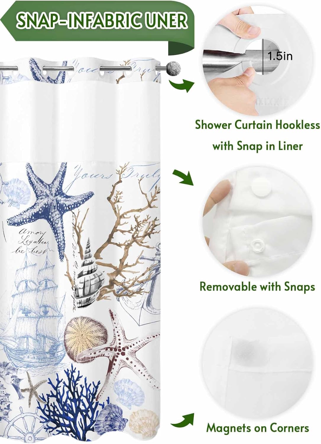 No Hooks Shower Curtain Set Waterproof and Super comfy for Your Bathroom