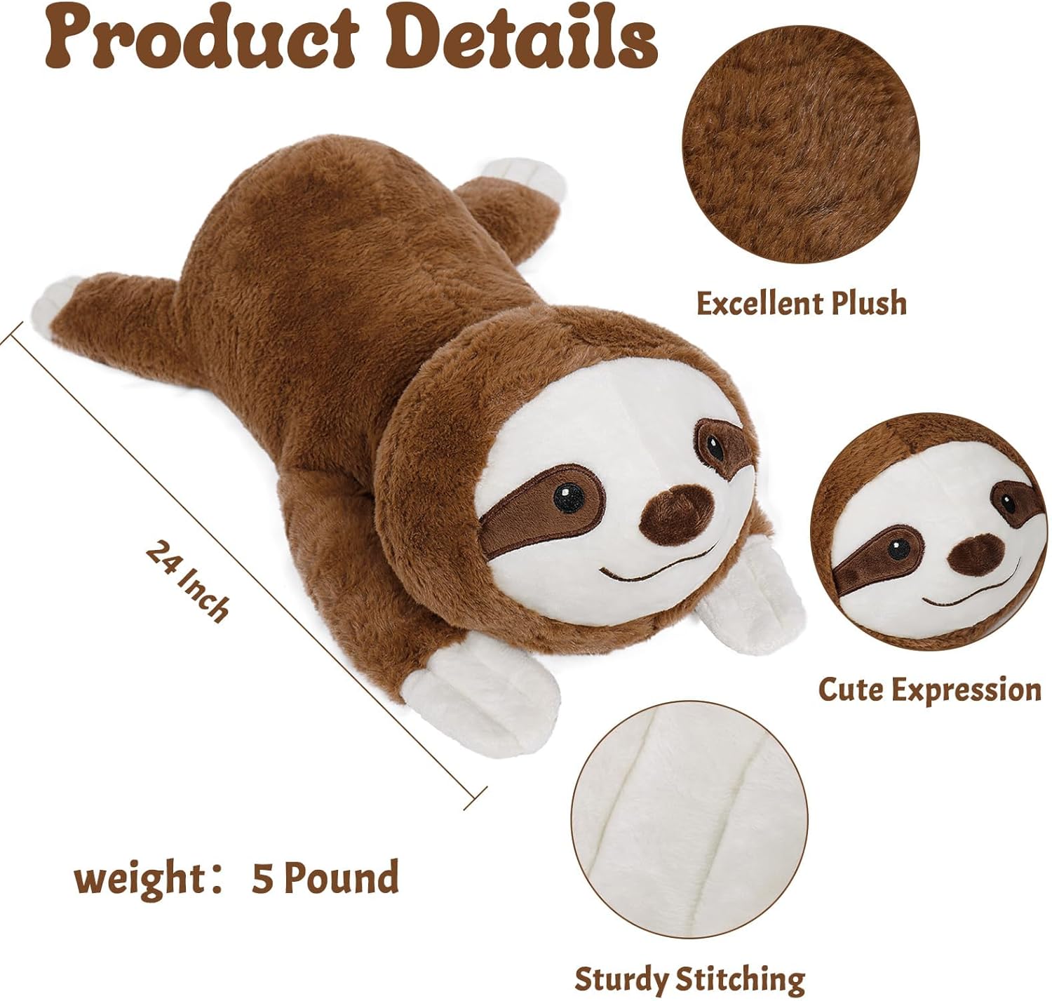 Wepop 5lb Weighted Sloth Plushie Pillow