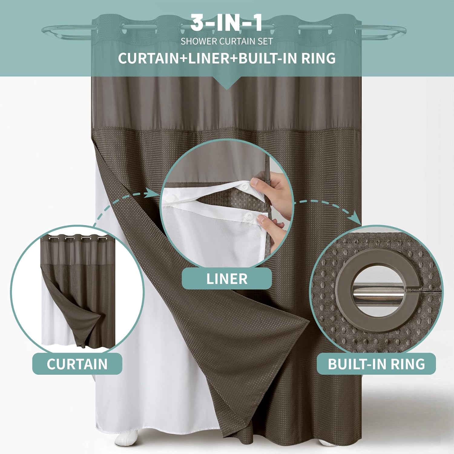 Eachope Brown Waffle Weave Shower Curtain Set