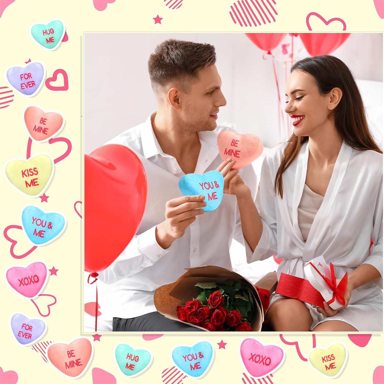 PullCrease 48 Pcs Conversation Heart Plush Pillow for Valentines Day