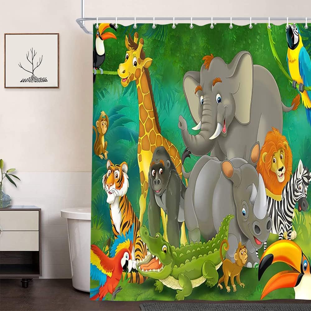 NYMB Safari Wild Animal Kids Shower Curtains Elephant Giraffe