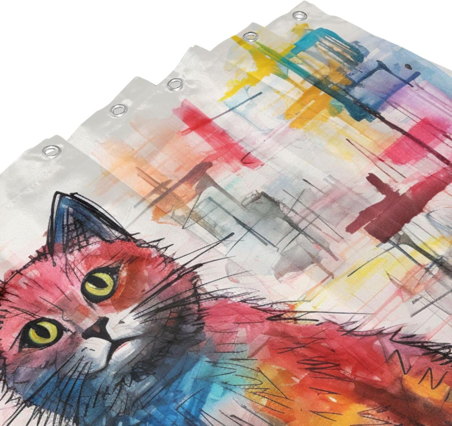 Cute Cat Shower Curtain with 12 Hooks 72x72in