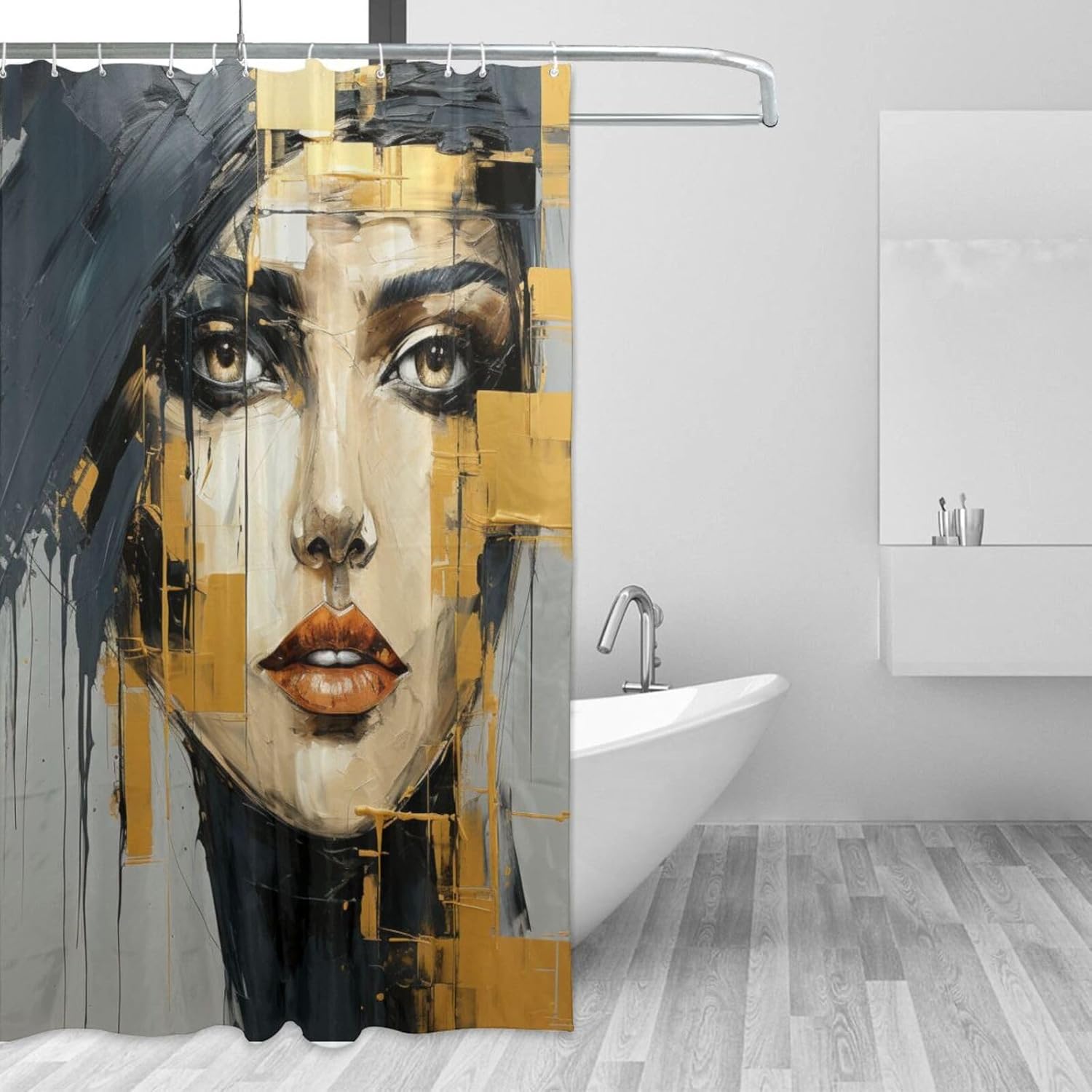 Unique Face Oil Painting Shower Curtain Set