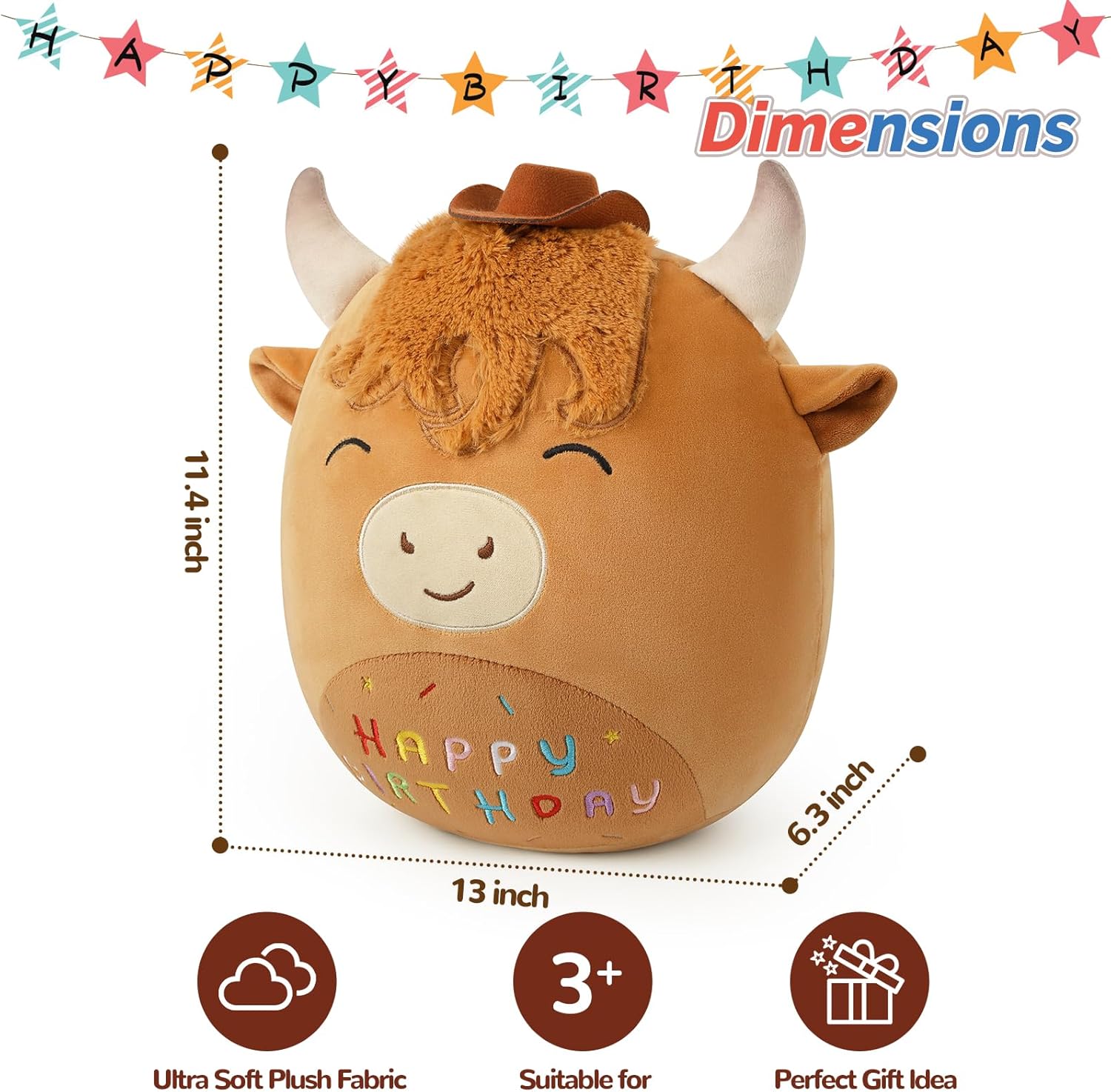 Cuckool 14 Highland Cow Stuffed Animal Plush Pillow Perfect Birthday Gift