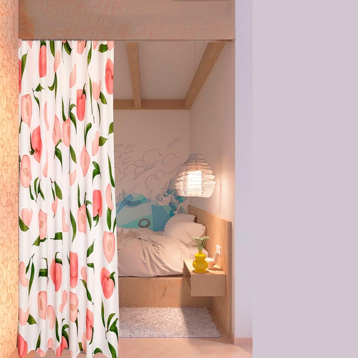 BNNP Fruit Peach Washable Polyester Bathroom Curtain 200x200cm