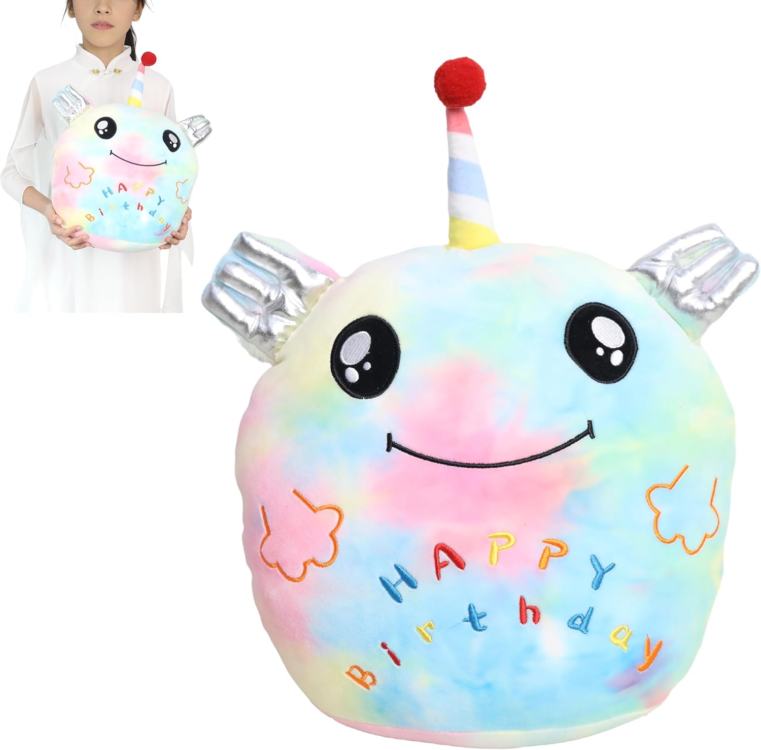 16-inch Plush Rainbow Axolotl Stuffed Animal Pillow for Kids and Adults
