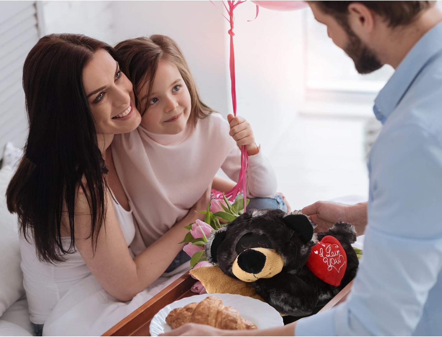 DolliBu I Love You Valentine Black Bear Plush with Pillow