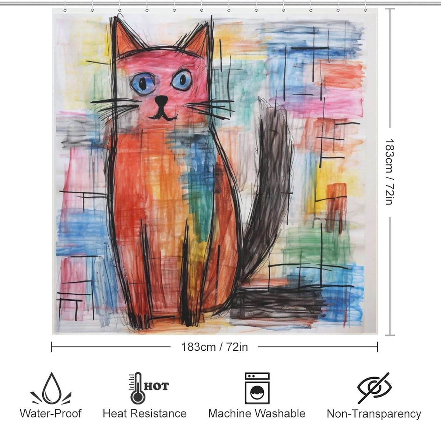 DAOWANGZUO Cute Cat Boho Drawing Shower Curtain Set