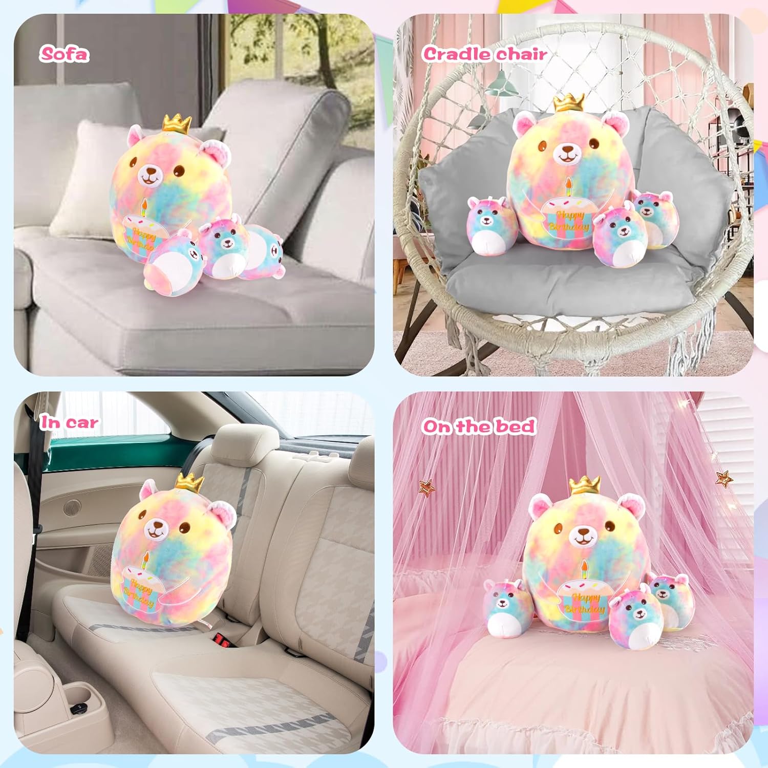 Safeolianha Birthday Bear Plush Pillow