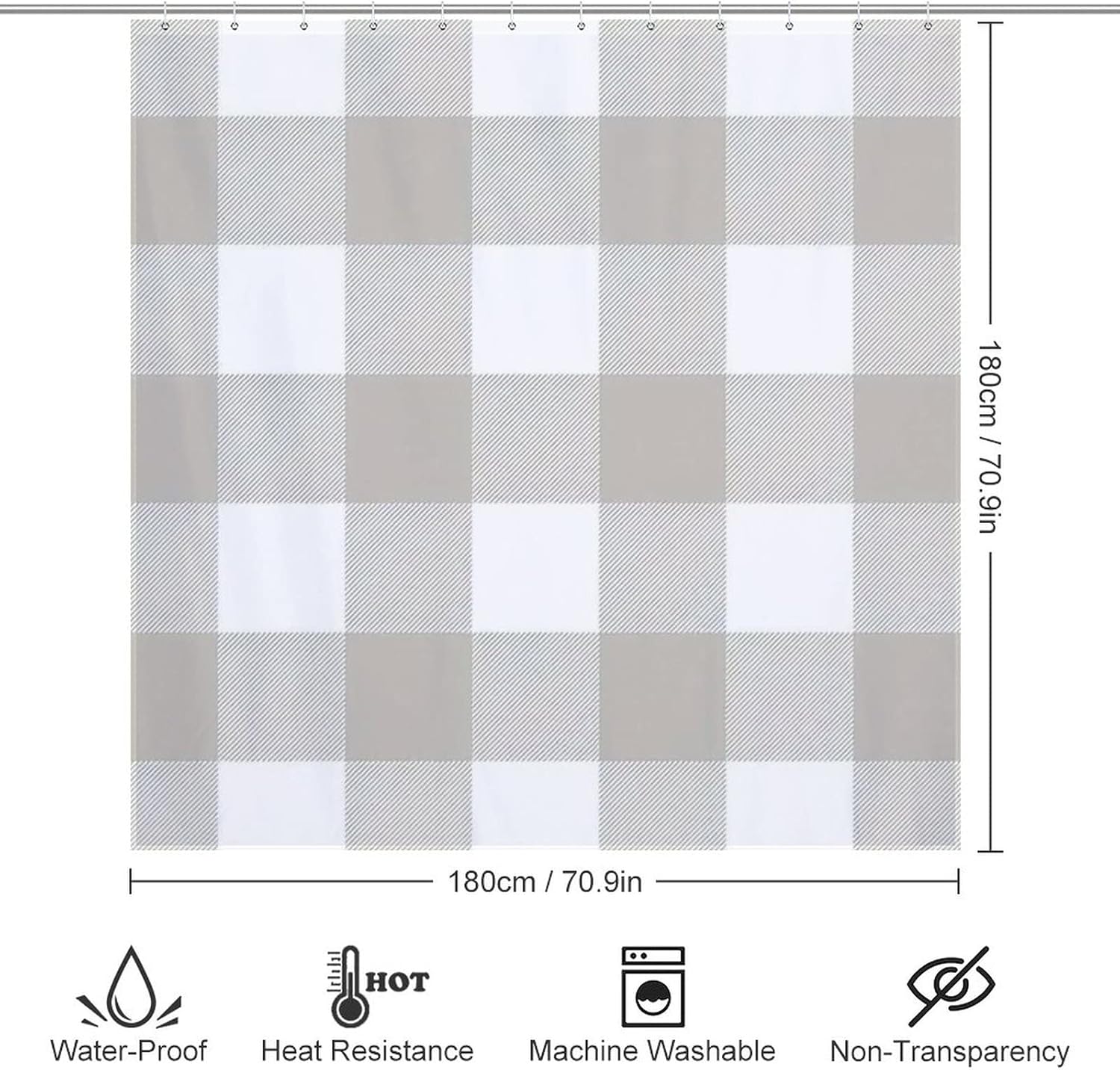 Premium Buffalo Check Plaid Bath Curtain 72x72Inch