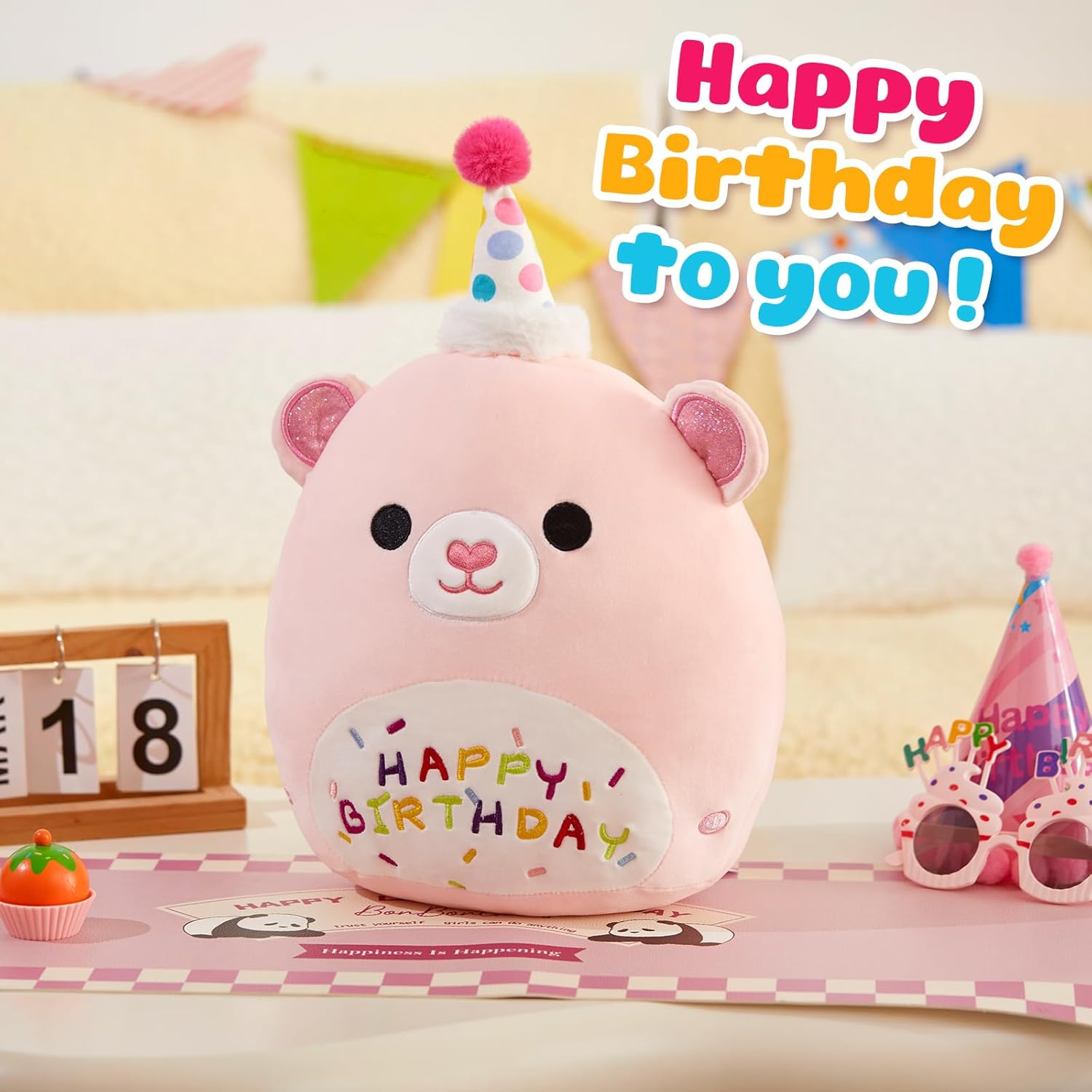 Happy Birthday Teddy Bear Glow Singing Plush Pillow