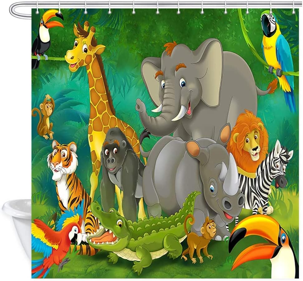 NYMB Safari Wild Animal Kids Shower Curtains Elephant Giraffe