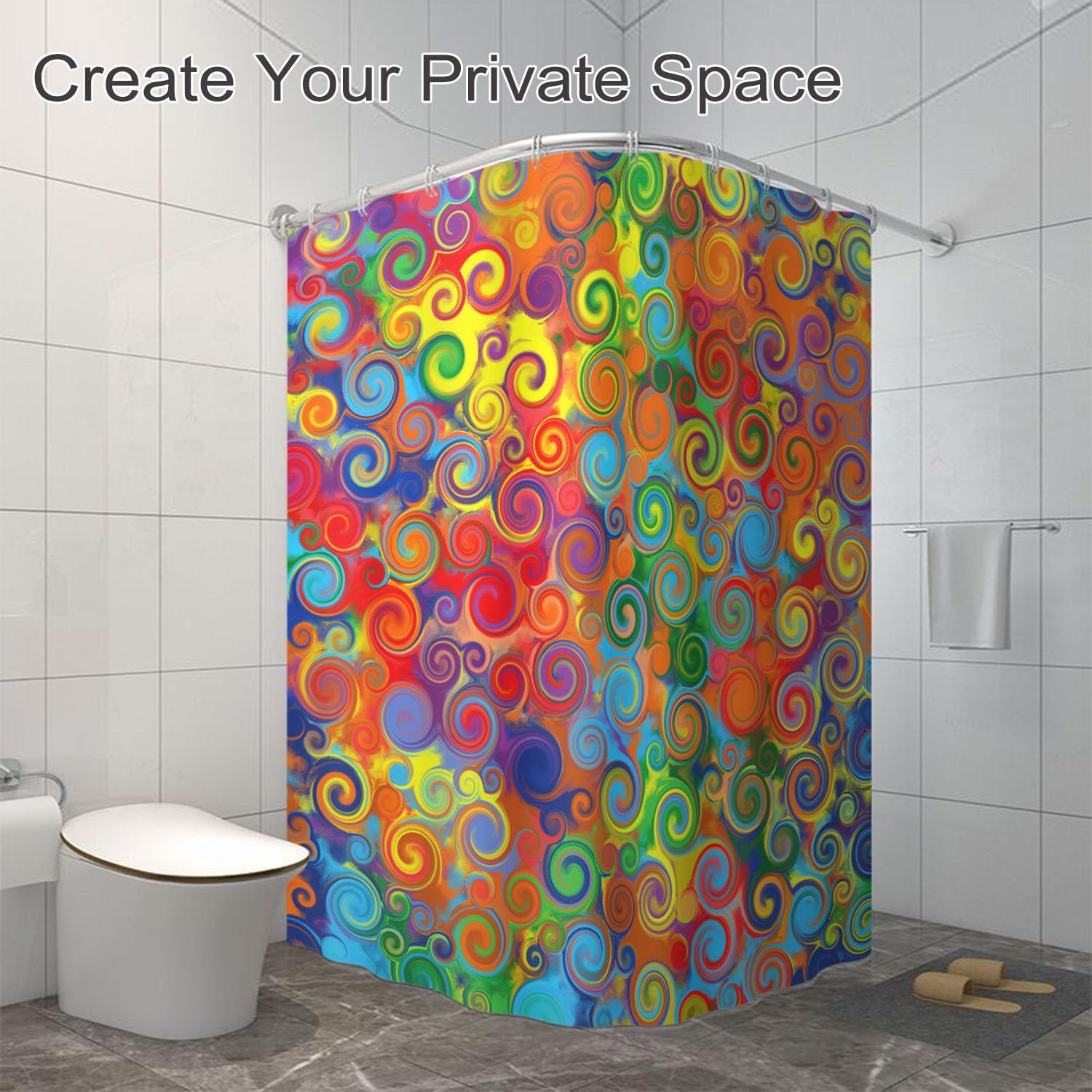 Rainbow shower curtain 72x72 inches 12 hooks perfect bathmat