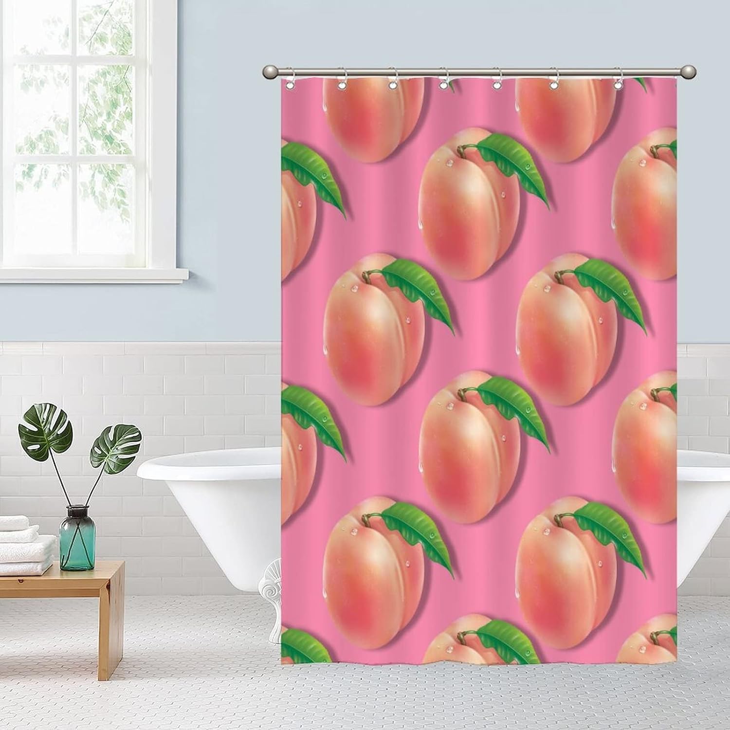 Cute Fruit Bath Curtains 47x71 ModernPolyester WashableBathroom Decor Set withHooks