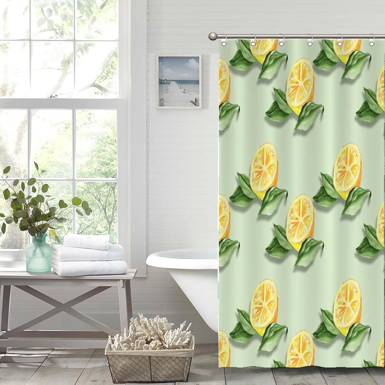 Abstract Lemon Fruit Shower Curtain Liner Set with Hooks
