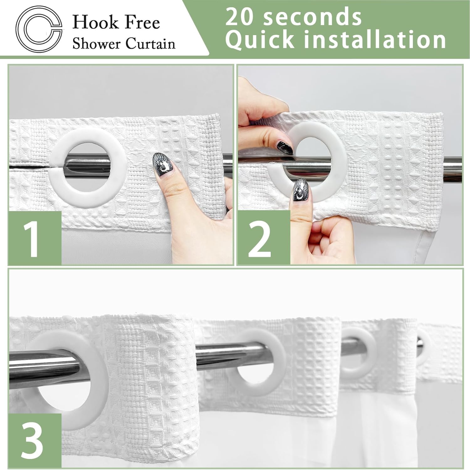 Heavy-Duty No Hook Waffle Weave Shower Curtain Hotel Quality White