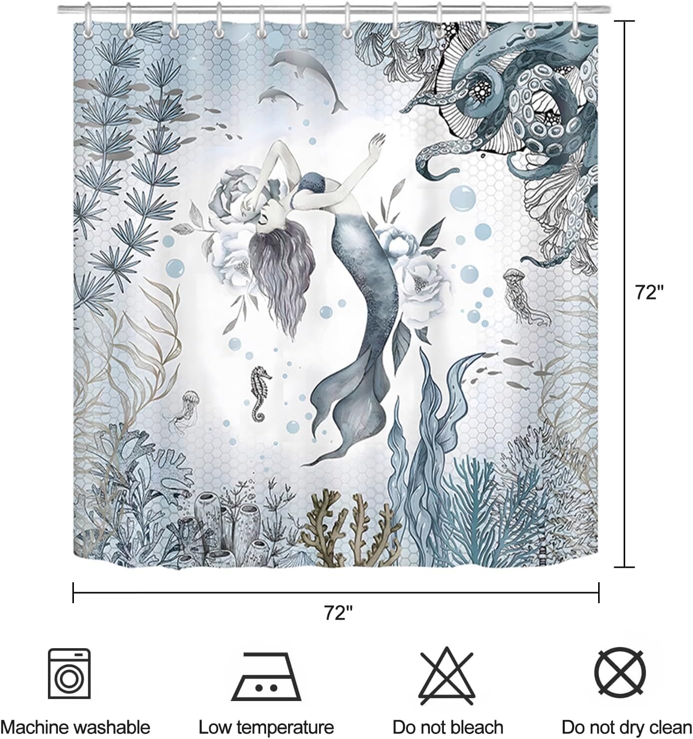 ZCHOMI Ocean-Theme Mermaid Bath Curtain 72x72 inch Perfect for Your Bathroom