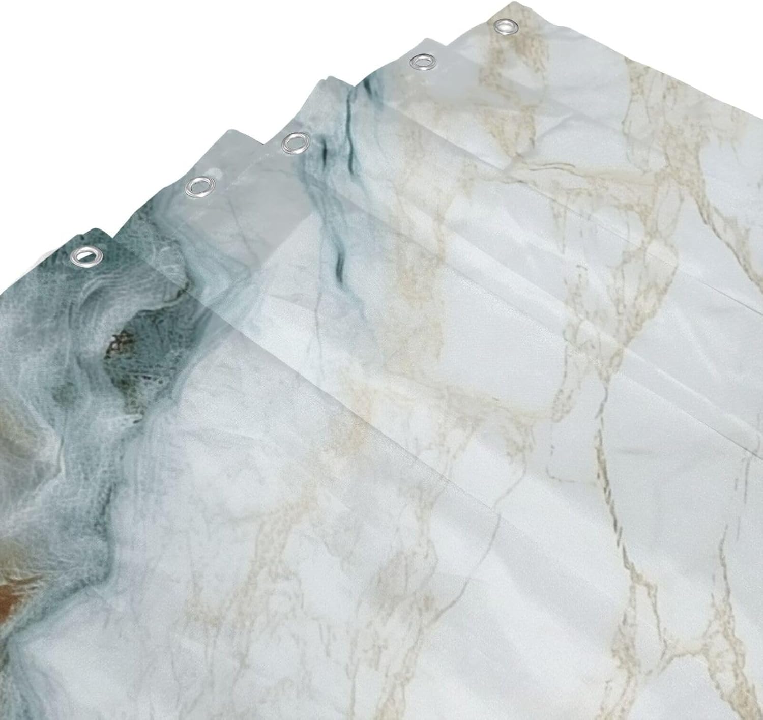 Green White Shower Curtain Boho Design Natural Marble Pattern