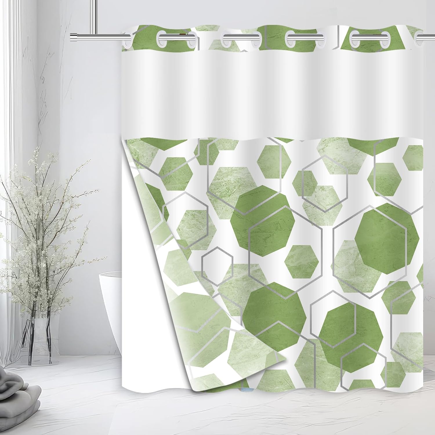 Elegant Sage Green Geometric Shower Curtain