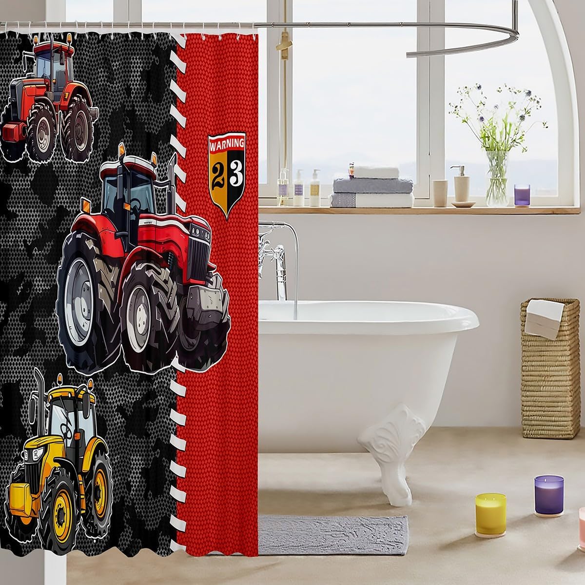 Castle Fairy Cartoon Tractor Shower Curtain 72x72 with 12 Hooks