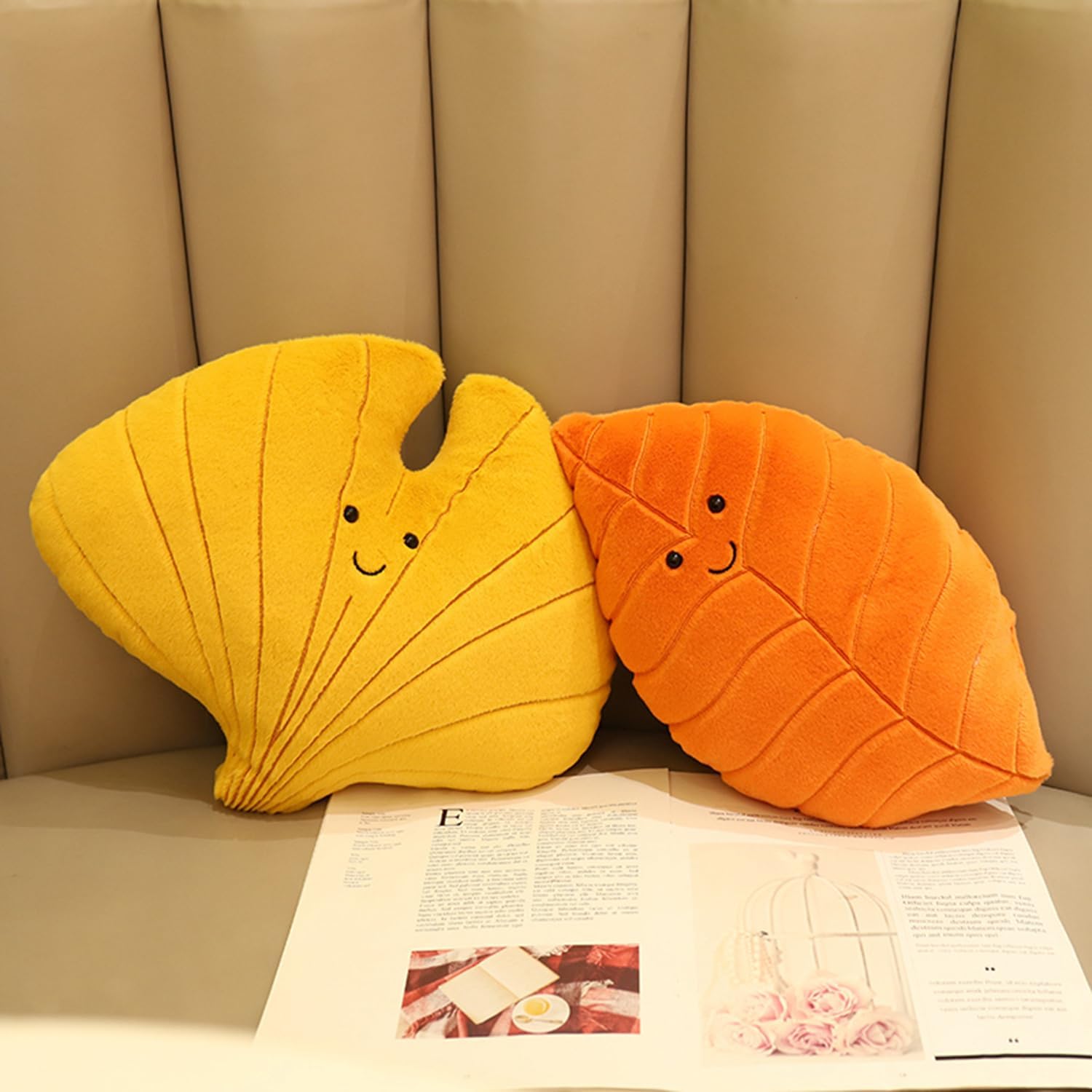 Soft Plush Orange Leaf Pillow for Home Decor