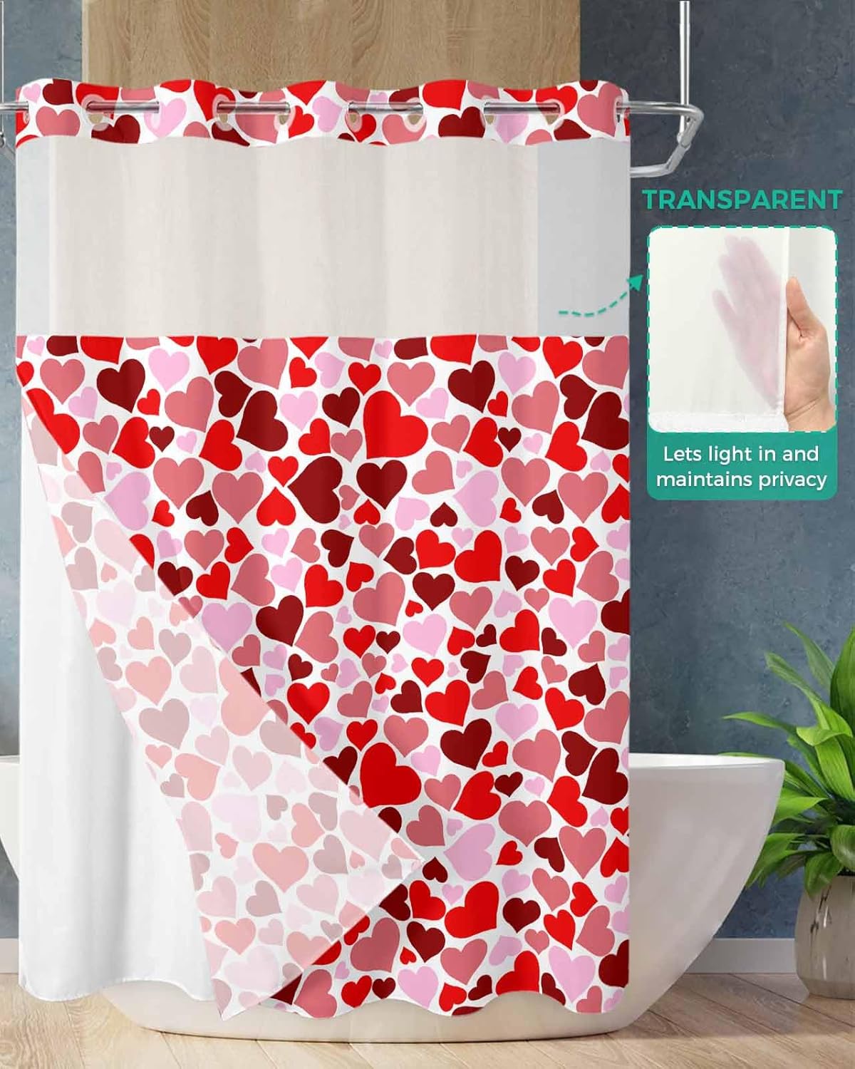 Luxury No-Hook Shower curtains for Valentines Day