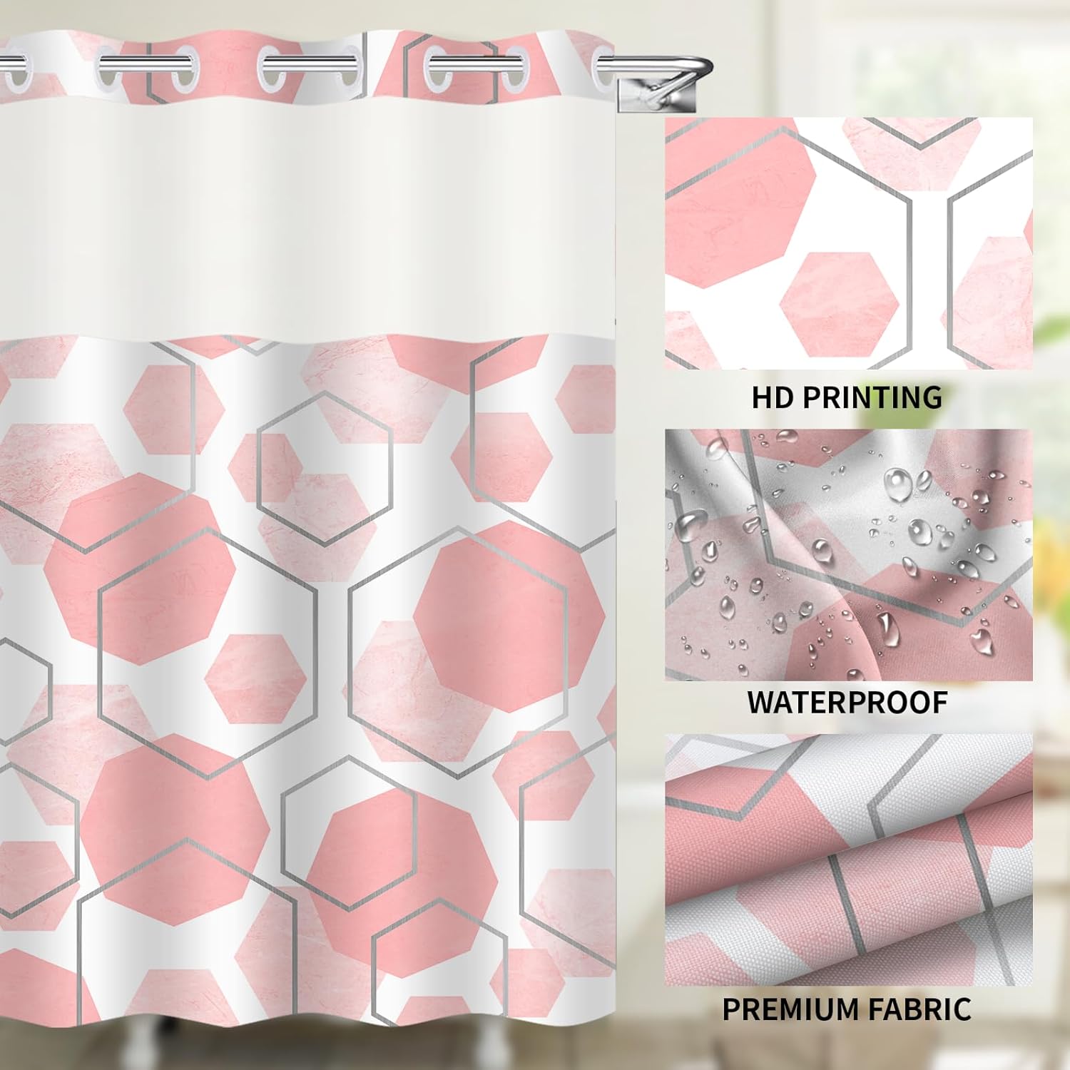 Luxurious Pink Geometric Shower Curtain