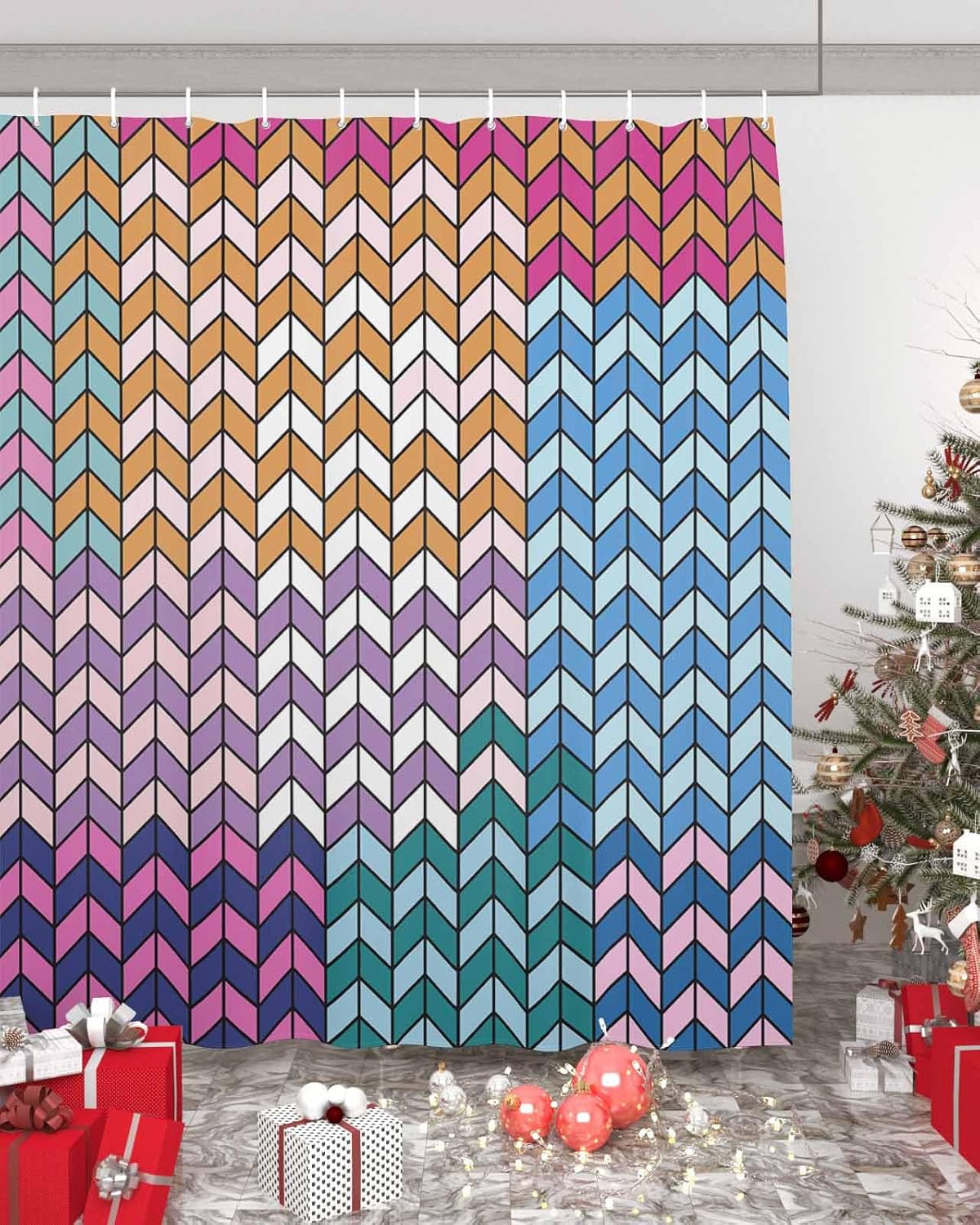 Moroccan geometric shower curtain set with 12 hooks waterproof bath curtain design