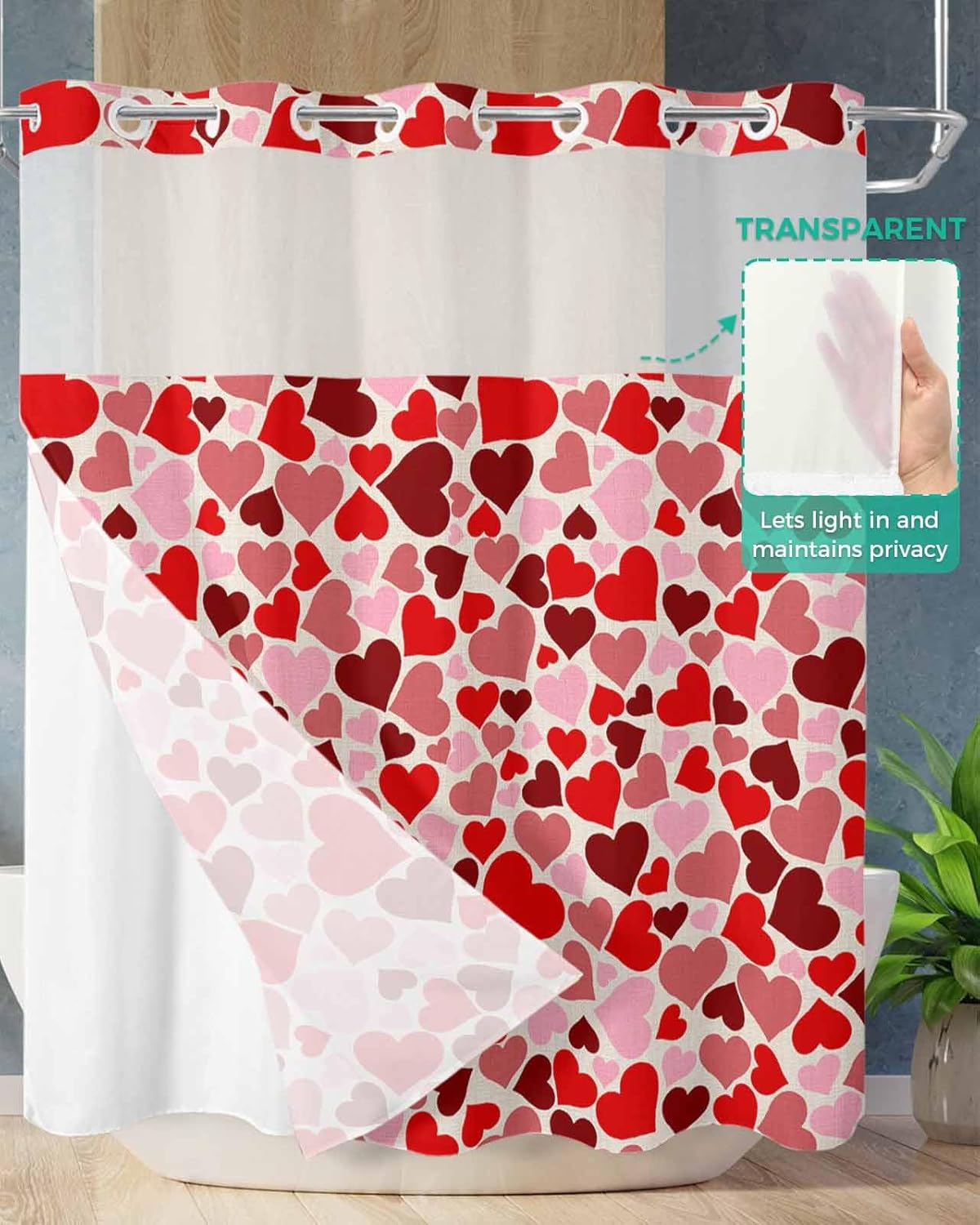 No-Hook Valentines Shower Curtain Set