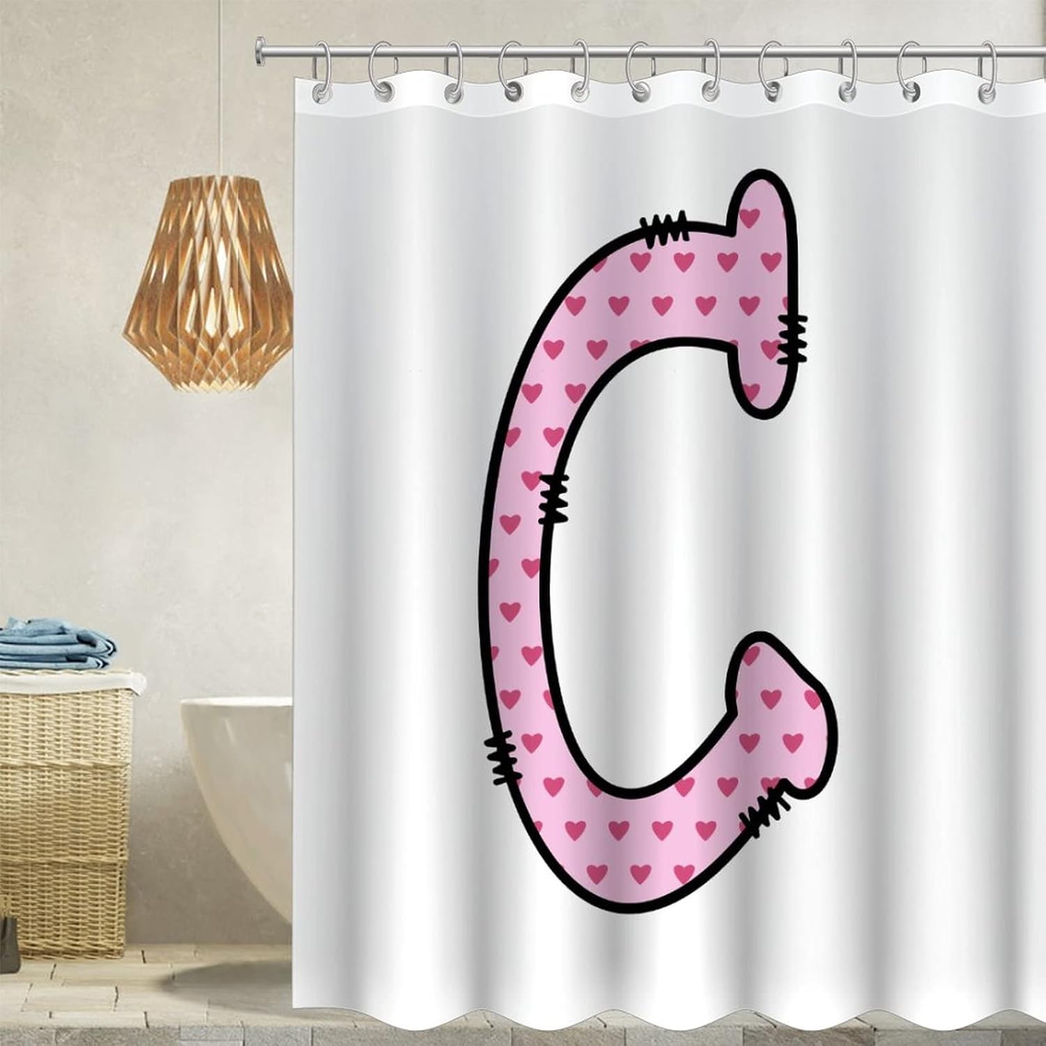 Cute Pink Heart Monogram Initial Shower Curtain