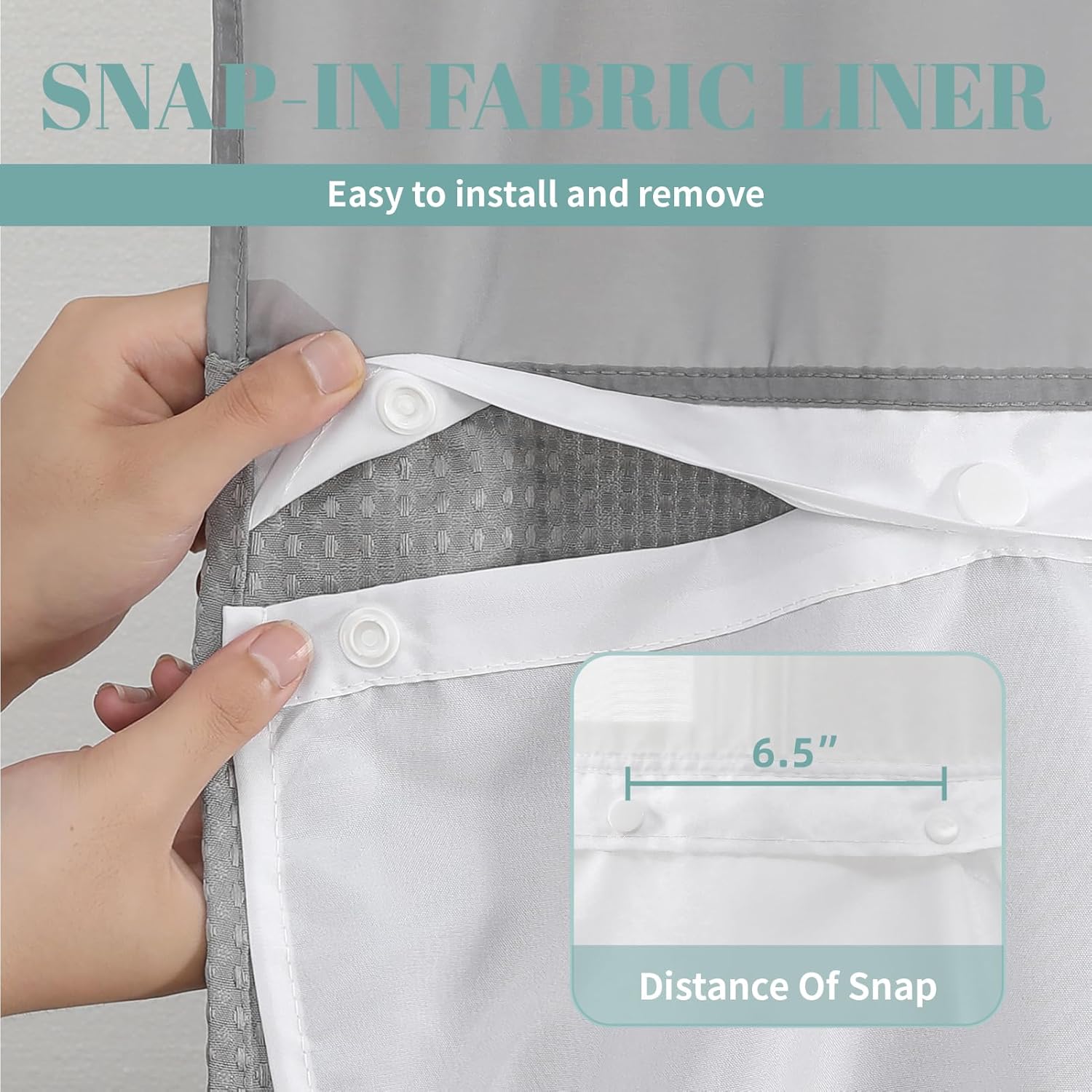 Grey Waffle Weave Shower Curtain Set with Snap-In Liner
