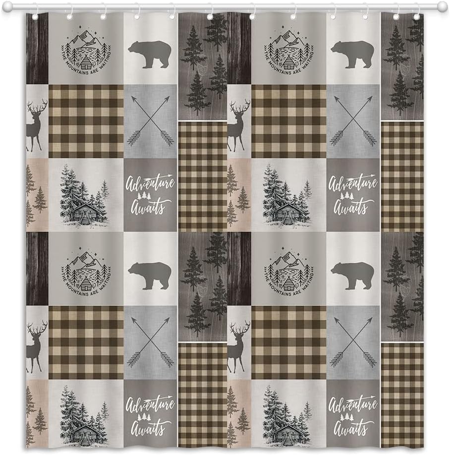 Warm Cabin Bear Rustic Shower Curtain Bear Moose Adventure Home Bathroom Curts