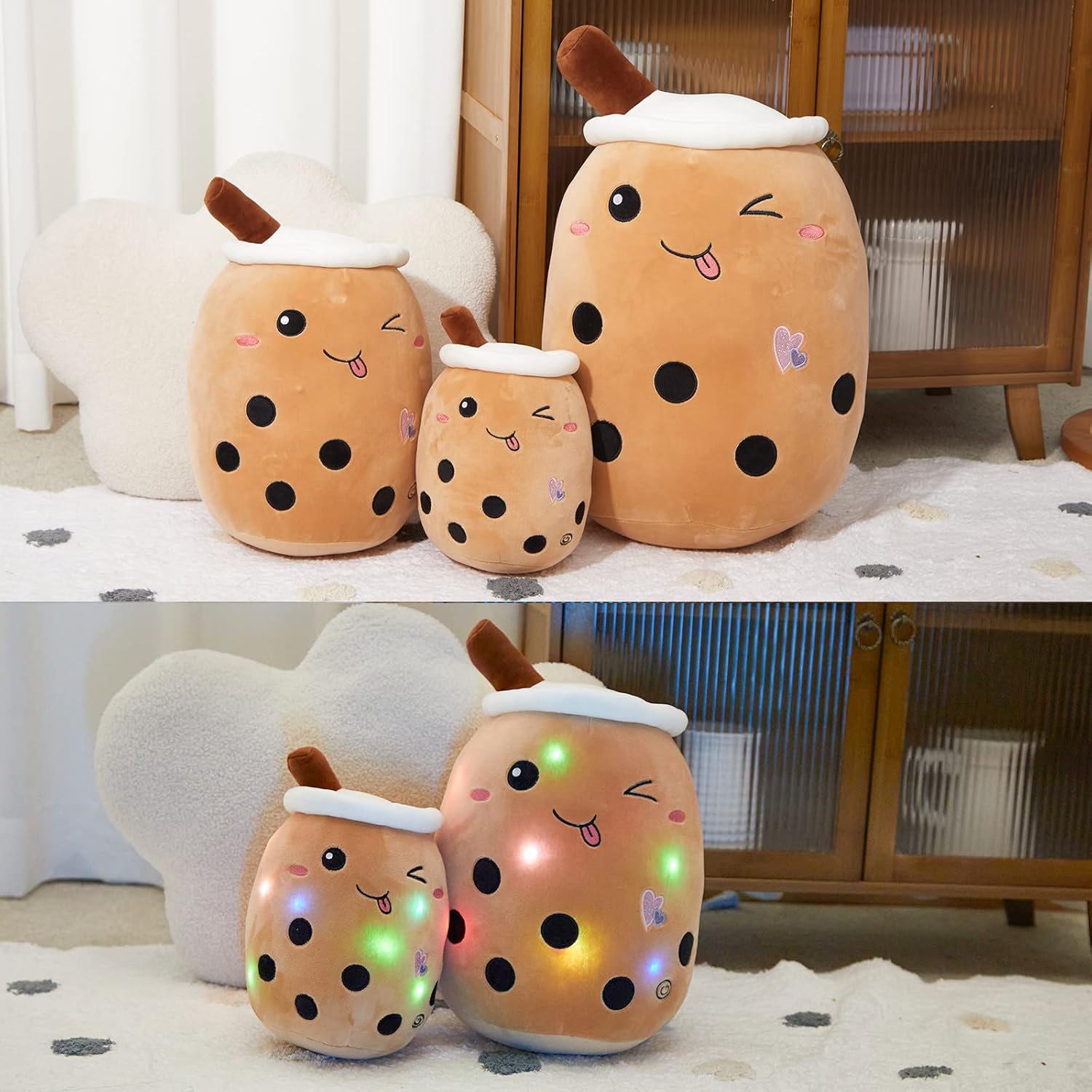 Boba Milk Tea Plush Pillow with LED Lights