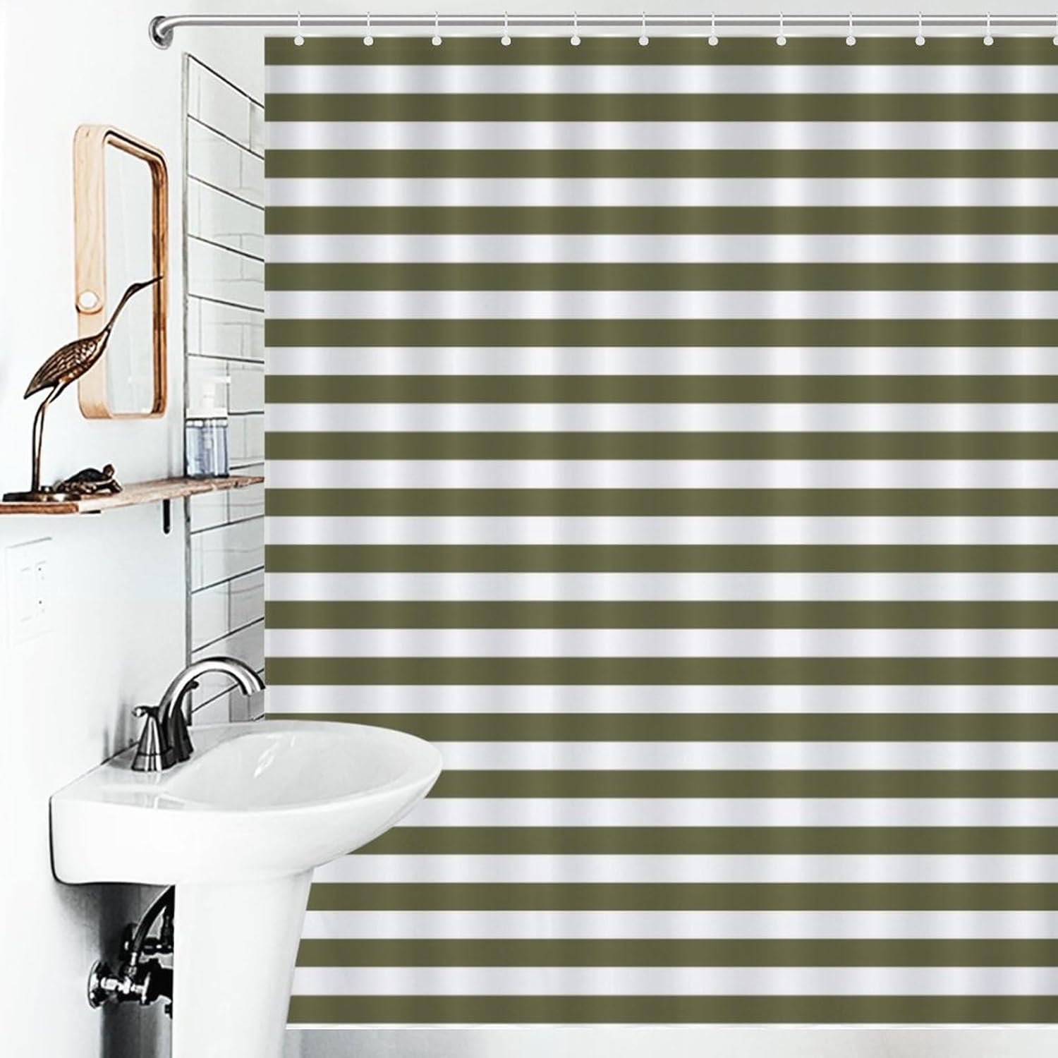 Modern Olive Green Washable Shower Curtain Set
